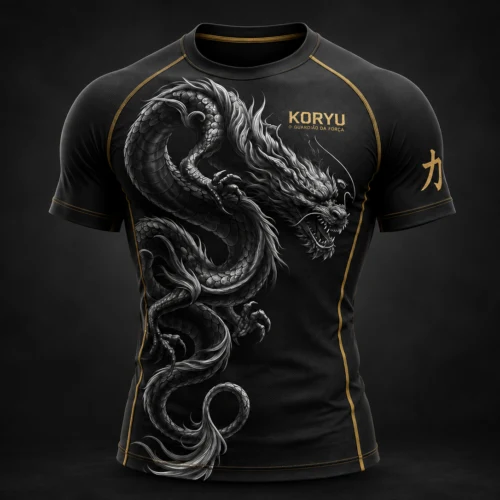 Camiseta preta manga curta com estampa de dragão